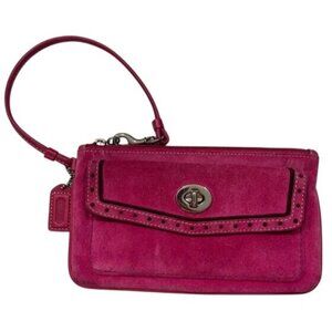 Coach Legacy vintage 90's Suede Turnlock Wristlet in magenta & silver hardware